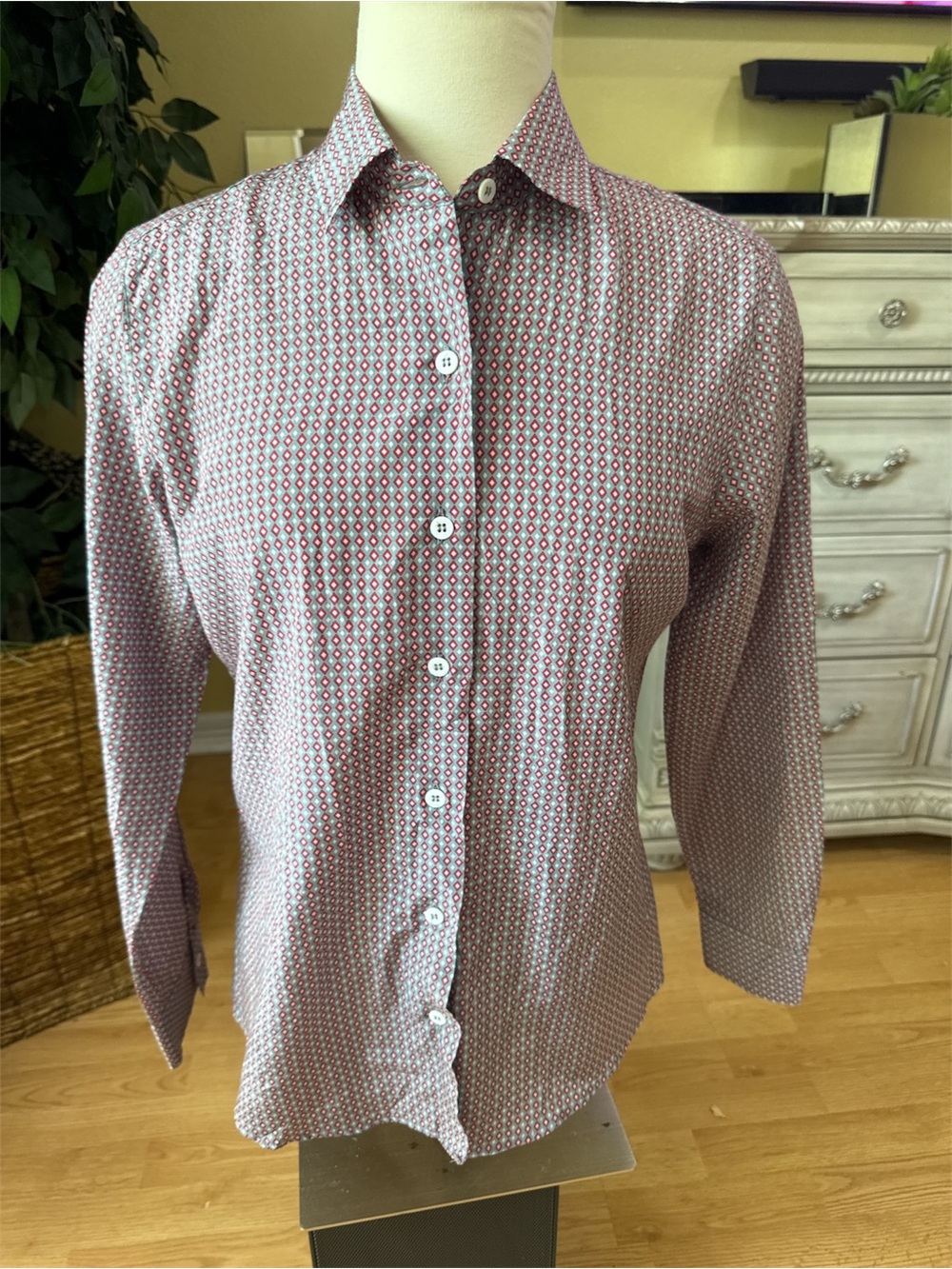 Amina Rubinacci Napoli Silk Cotton Geometric Button Up Shirt Italy 46